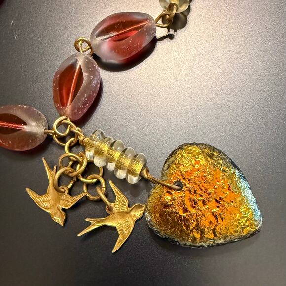 Unique Handcrafted Artisan Glass Beaded Heart Pendant - Picture 7 of 12